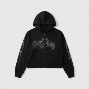 Hoodie Crop Hoodrich Gothic Rhinestone